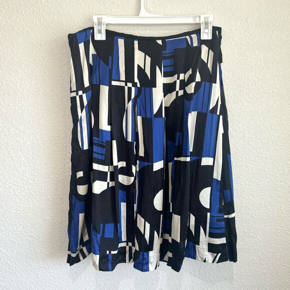 Lauren Ralph Lauren Women's 10 Skirt Navy Artsy Geometric Pattern Silk Blue - Picture 1 of 11